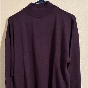 Bachrach 100% Merino Wool Deep Purple Mock Neck Knitwear Trendy Stylish Luxury